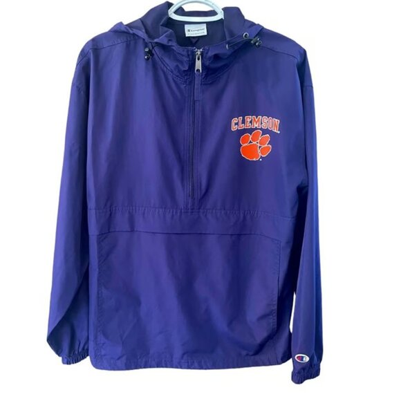 Champion CLEMSON Tigers Hooded Windbreaker Quarter Zip Jacket Women's M - Picture 1 of 5